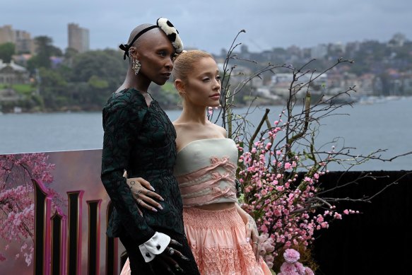 Cynthia Erivo and Ariana Grande at Mrs Macquarie’s Chair in November. 