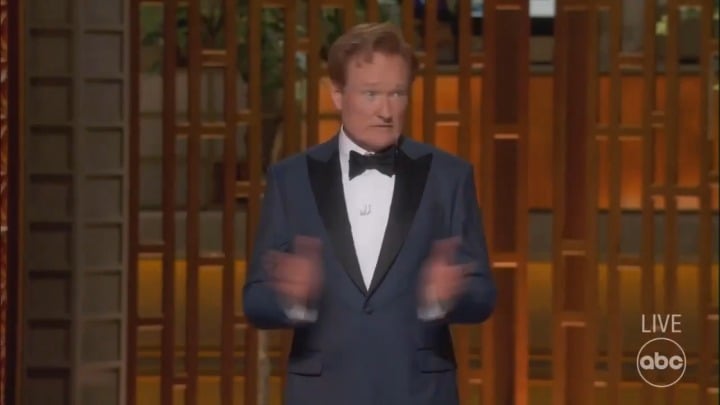 Conan O'Brien opens the Oscars: "Security is extremely tight tonight. I'm told there's concerns about attacks from both the opera and ballet communities"