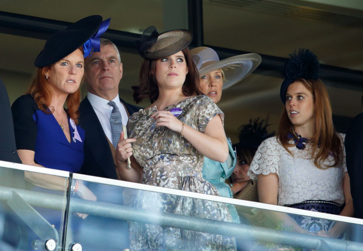 Princess Beatrice and Princess Eugenie of York with their parents at the 2015 Royal Ascot horse races