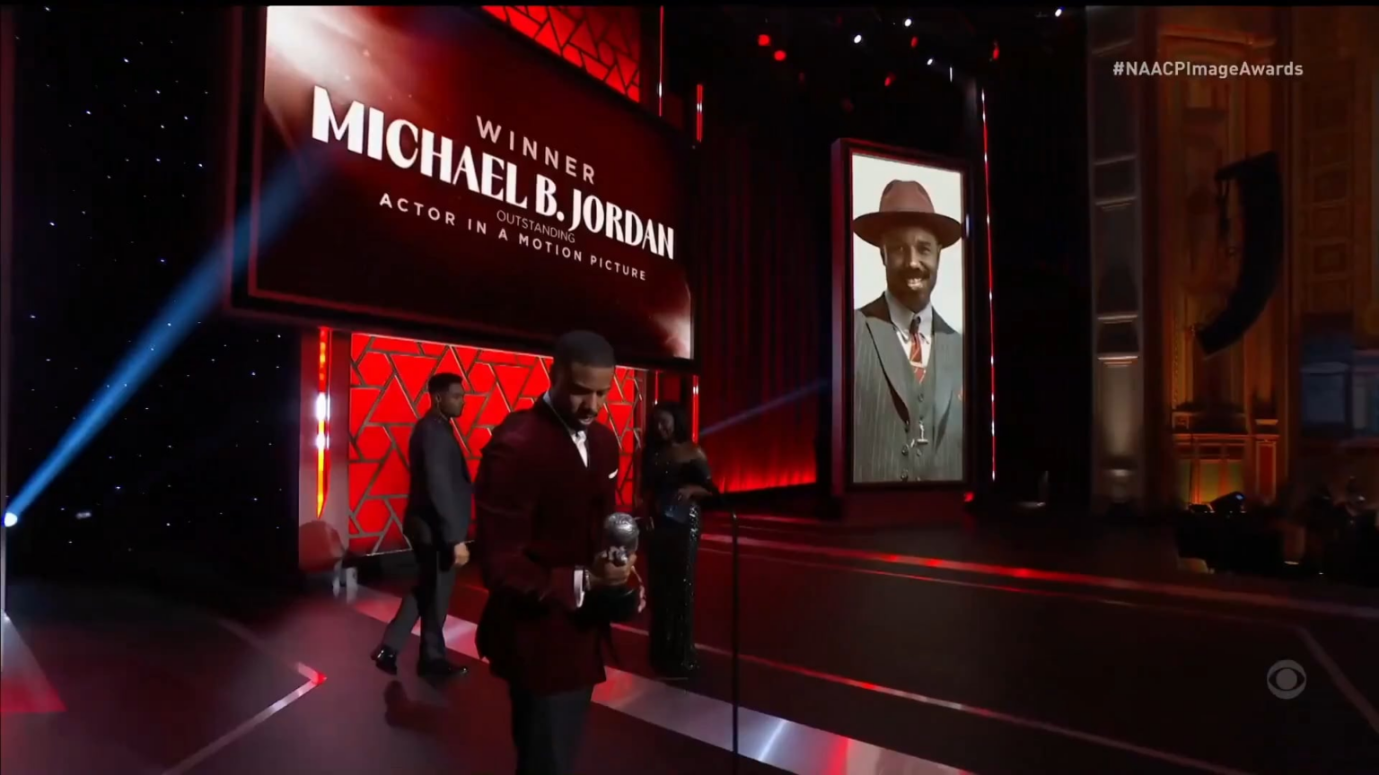 Michael B. Jordan wins Outstanding Actor in a Motion Picture for 'Sinners' at the 2026 NAACP awards and dedicates his win to Chadwick Boseman and finishes his speech with: "I love being black, I love y'all"