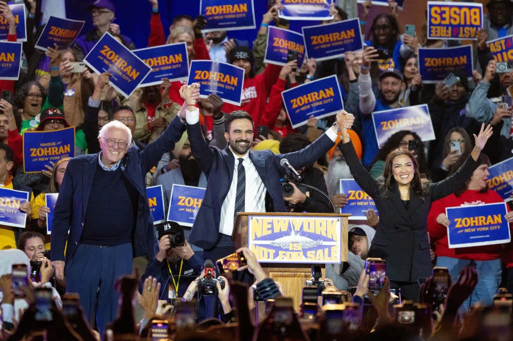 The Oct. 26 rally with Sanders and Mamdani was one of the events Ocasio-Cortez paid big bucks to get glammed up for. Aristide Economopoulos
