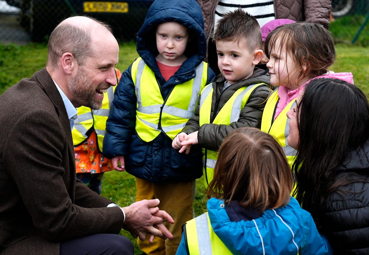 Prince William greeting kids in Cornwall