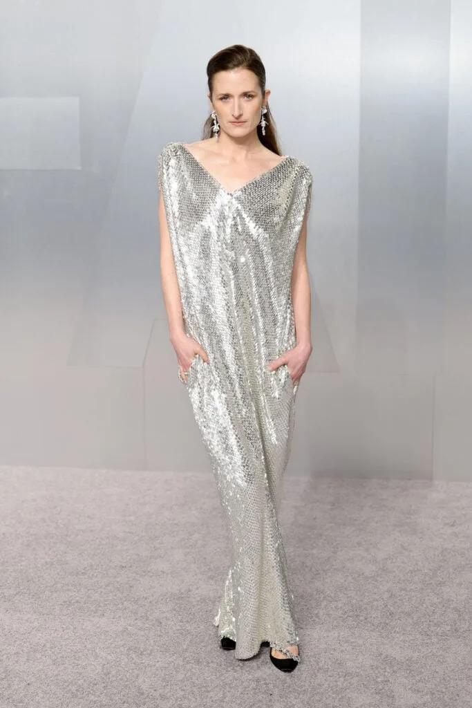 Grace Gummer Vanity Fair Oscar Party 2026 Balenciaga, Grace Gummer Balenciaga silver dress Vanity Fair Oscar Party, Vanity Fair Oscar Party 2026 red carpet Grace Gummer, Balenciaga silver gown Grace Gummer Vanity Fair Oscar Party