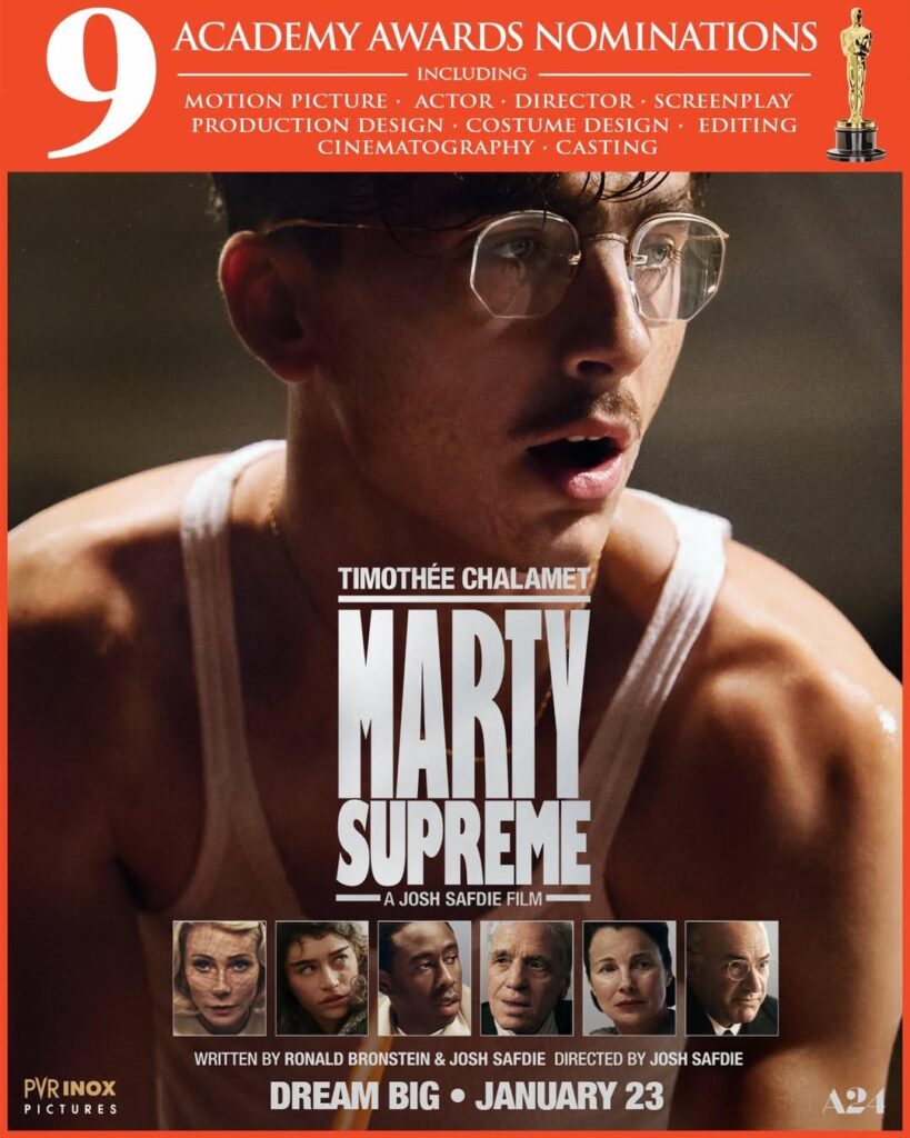 Marty Supreme won 0 Oscars out of its 9 nominations.