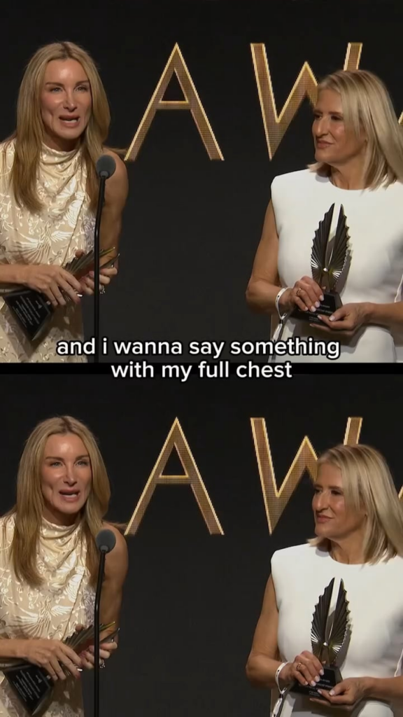 The GLAAD Media Award for Outstanding Podcast Episode went to Jennifer Welch and Angie Sullivan’s ‘I've Had It’. Welch while accepting the award: “never obey in advance, fuck ICE, fuck Donald Trump, free Palestine, save trans kids”