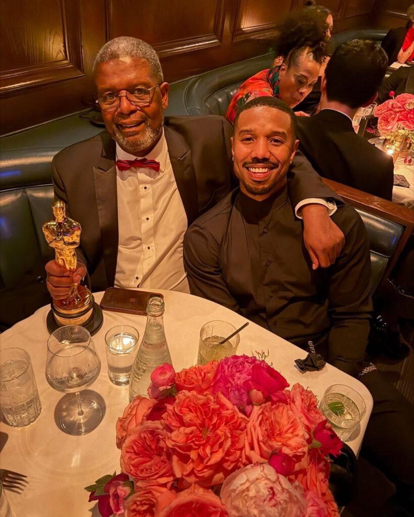 Michael B. Jordan with his dad, Michael A. Jordan, after the Oscars ceremony