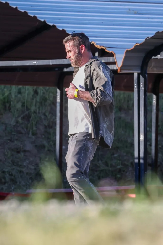 The “Gone Girl” star sported a white T-shirt and gray jeans. BACKGRID