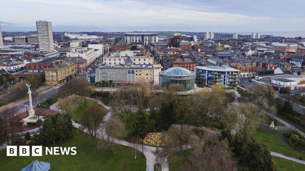 Aerial image of Sunderland city centre with Mowbray Park in the foreground.