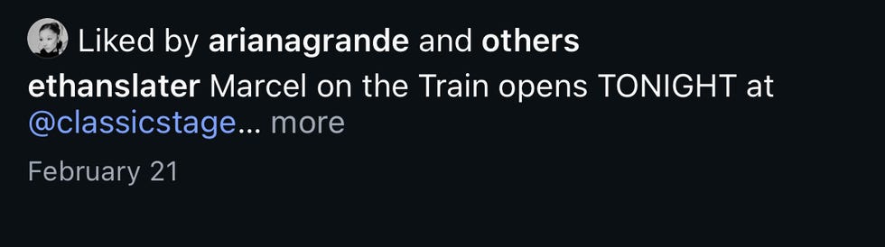 Ariana Grande's like on Ethan Slater's February 21 Instagram.