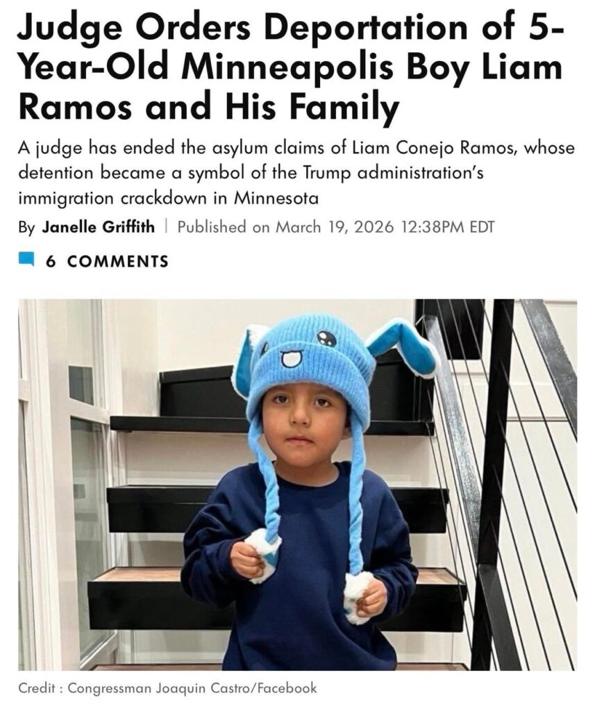 An immigration court judge has ordered the deportation of 5-year-old Liam Ramos & his family. Paschal Nwokocha, whose firm represents the family says: “Considering all this family has gone through, the trauma & public reaction, it's unbelievable that the government is continuing to traumatize them.”
