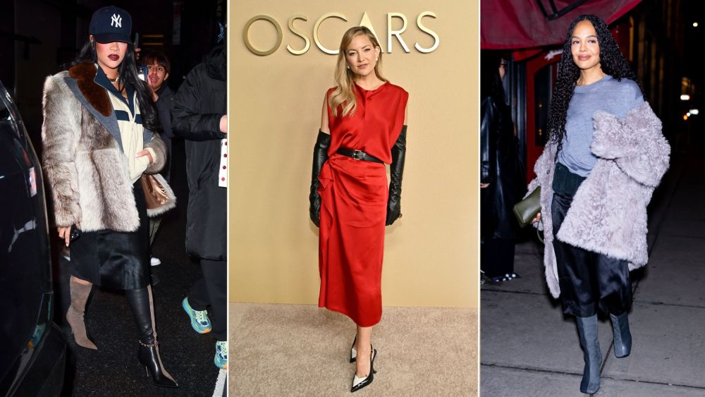 Rihanna in Loewe Comic Boots, Kate Hudson in Lanvin two-tone slingbacks and Tessa Thompson in Ami Paris bicolor wedge knee-high boots.