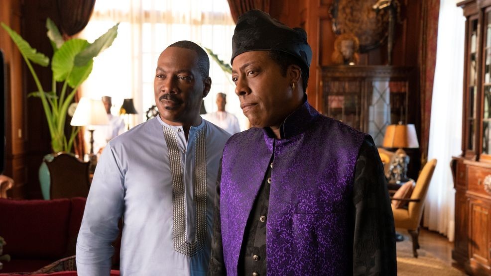 Eddie Murphy, left, and Arsenio Hall appear in a scene from "Coming 2 America." (Quantrell D. Colbert/Paramount Pictures via AP)