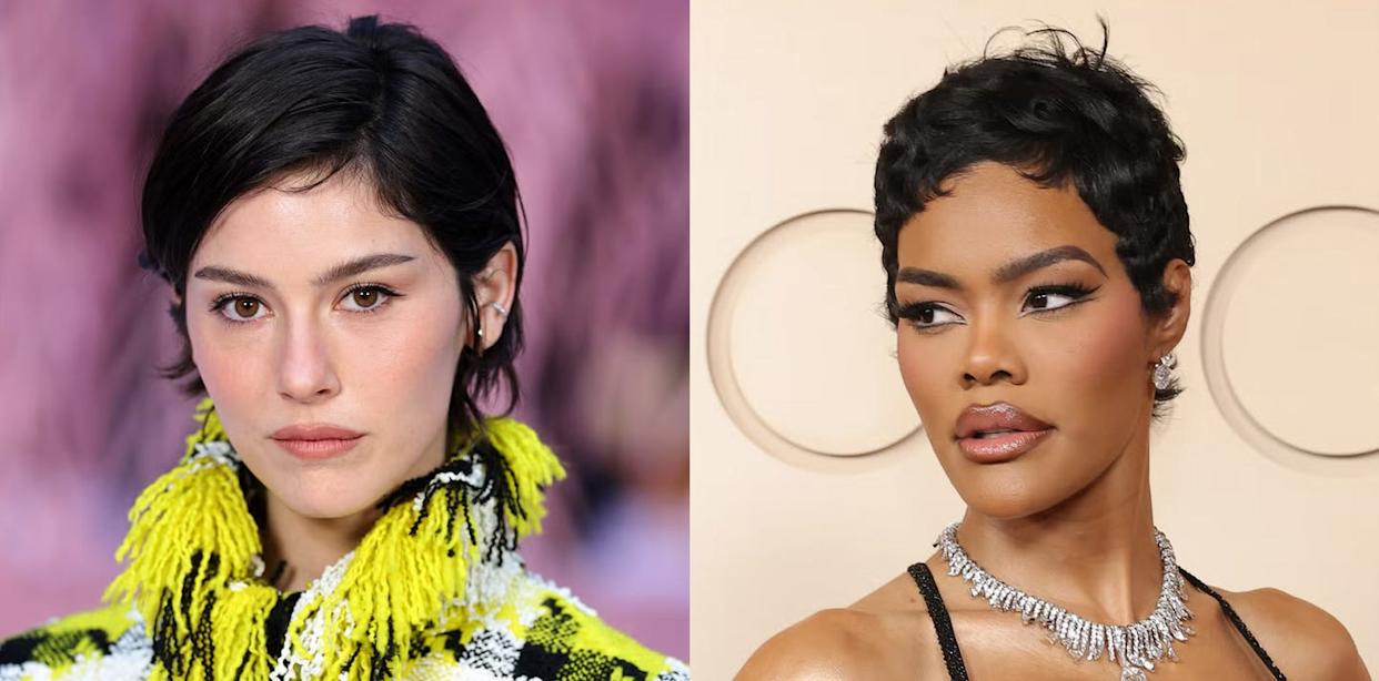 Two styled portraits of individuals showcasing fashion accessories and hairstyles.