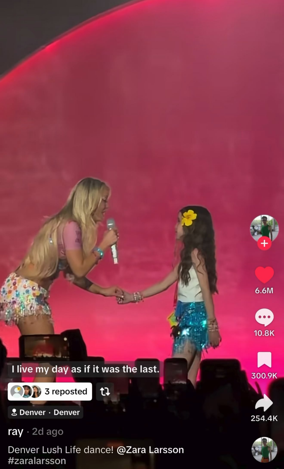 Zara Larsson performing Lush Life with a fan at her Denver tour stop goes viral and gains over 6 million likes and 30 million views