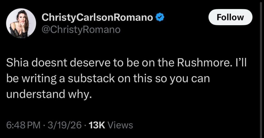 Christy Carlson Romano says Even Stevens co star Shia LaBeouf does not deserve to be on the Disney Channel Mt Rushmore. she hints she will explain why soon
