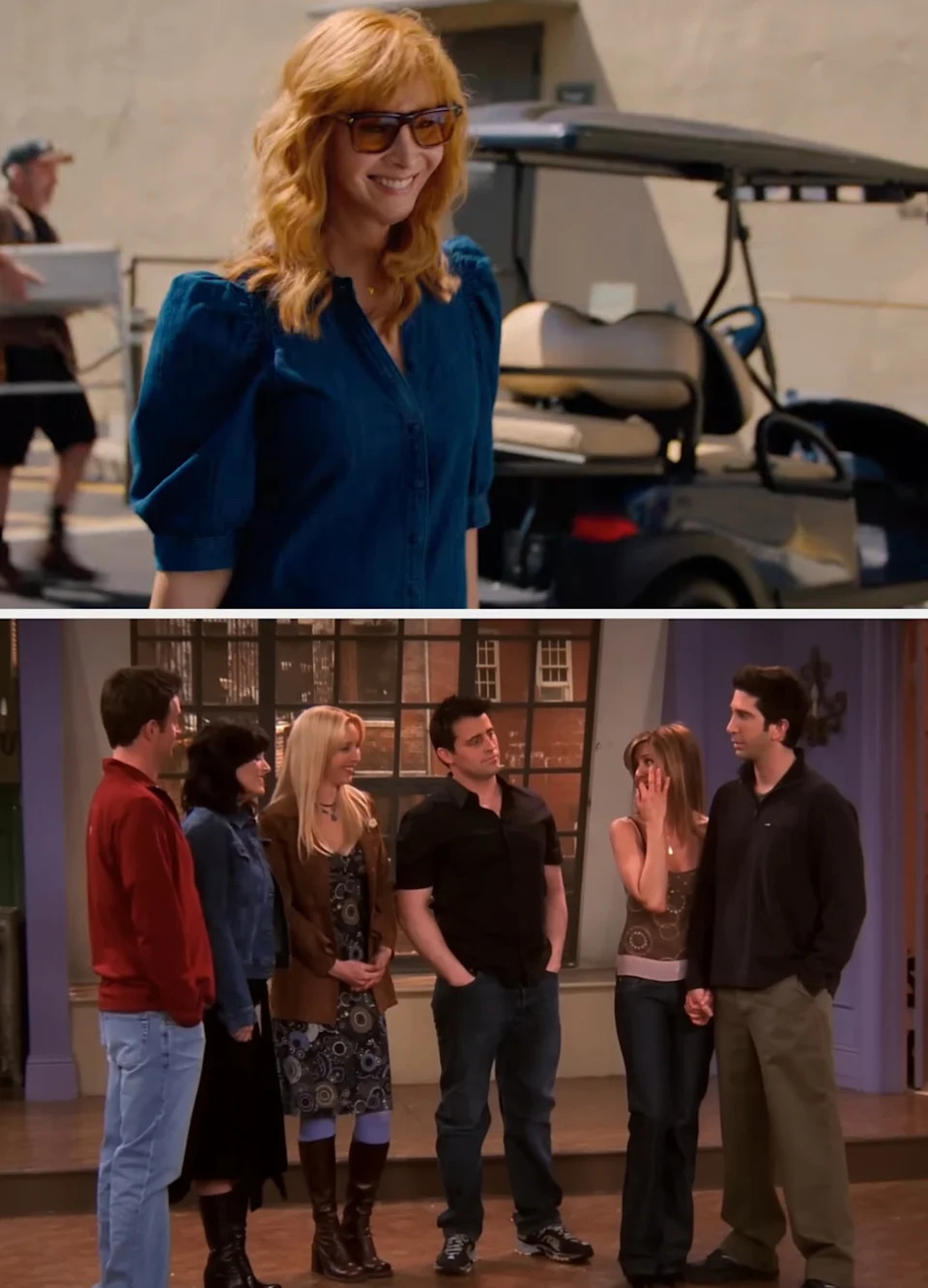 Lisa Kudrow in "The Comeback;" Matthew Perry, Courteney Cox, Lisa Kudrow, Matt LeBlanc, Jennifer Aniston, and David Schwimmer on "Friends"