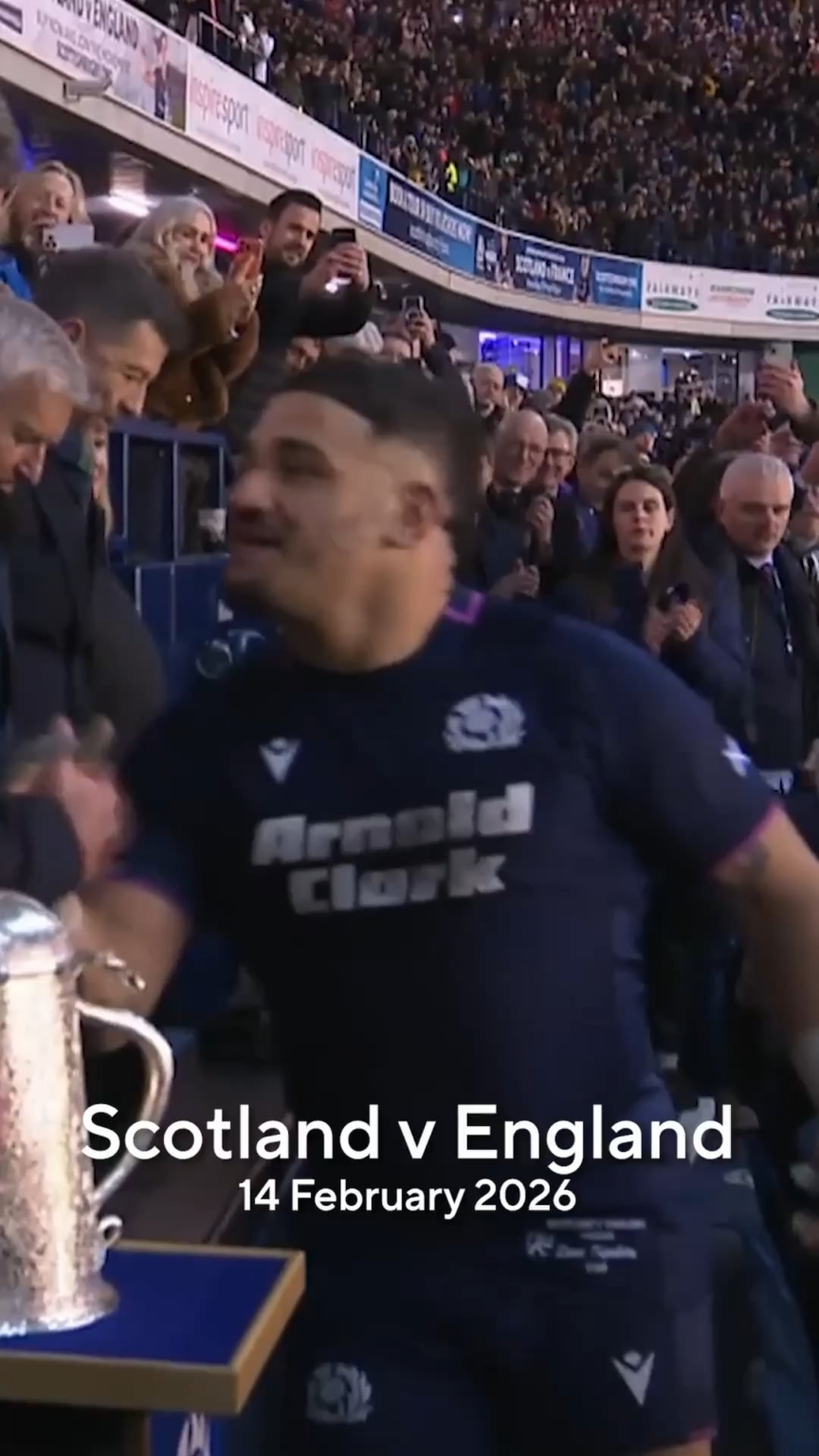Sione Tuipulotu finally gets his hug from Princess Anne after two 'fake outs' during Scotland's Six Nations rugby matches