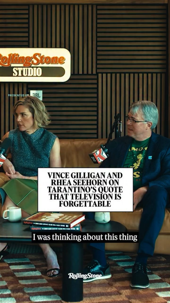 Rhea Seehorn responds to Quentin Tarantino saying that tv shows are forgettable: “Firmly disagree. I mean, there’s forgettable films, just like there’s forgettable television, and then there’s ones that stick with you… The storytelling is what sticks with you.”
