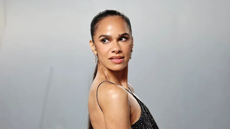  Copeland looking over her shoulder at a shoot for the Oscars after Party. 