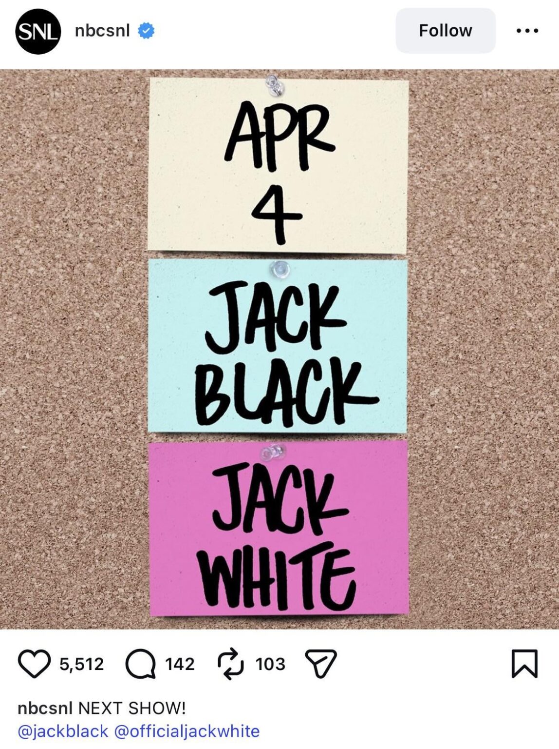 ‘Saturday Night Live’ sets Jack Black as the next host & Jack White as the musical guest for the April 4th episode. ‘Saturday Night Live’ sets Jack Black as the next host & Jack White as the musical guest for the April 4th episode.