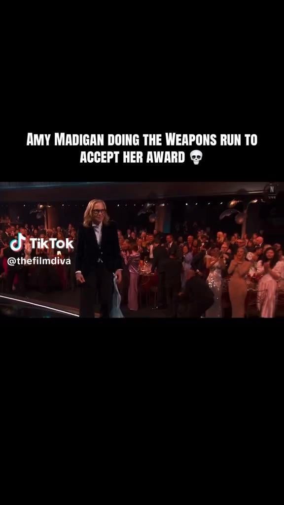 Amy Madigan did the ‘Weapons’ run when she won best supporting female actor award Amy Madigan did the ‘Weapons’ run when she won best supporting female actor award