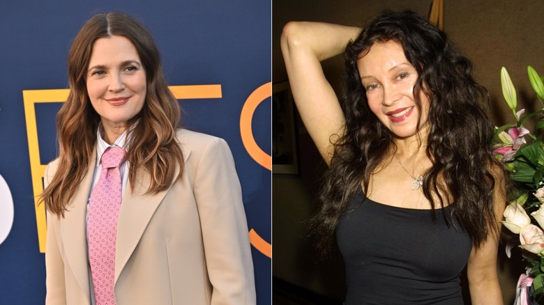 Split image of Drew Barrymore and her mother Jaid Barrymore