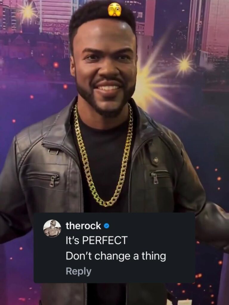 Dwayne Johnson reacts to Hollywood Wax Museum’s Kevin Hart: "It's PERFECT. Don't change a thing."