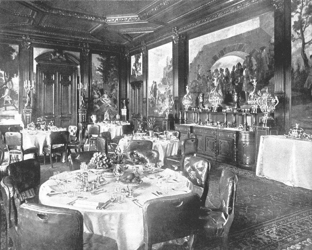 The Dining Hall at Sandringham as it looked in 1894 in black and white image