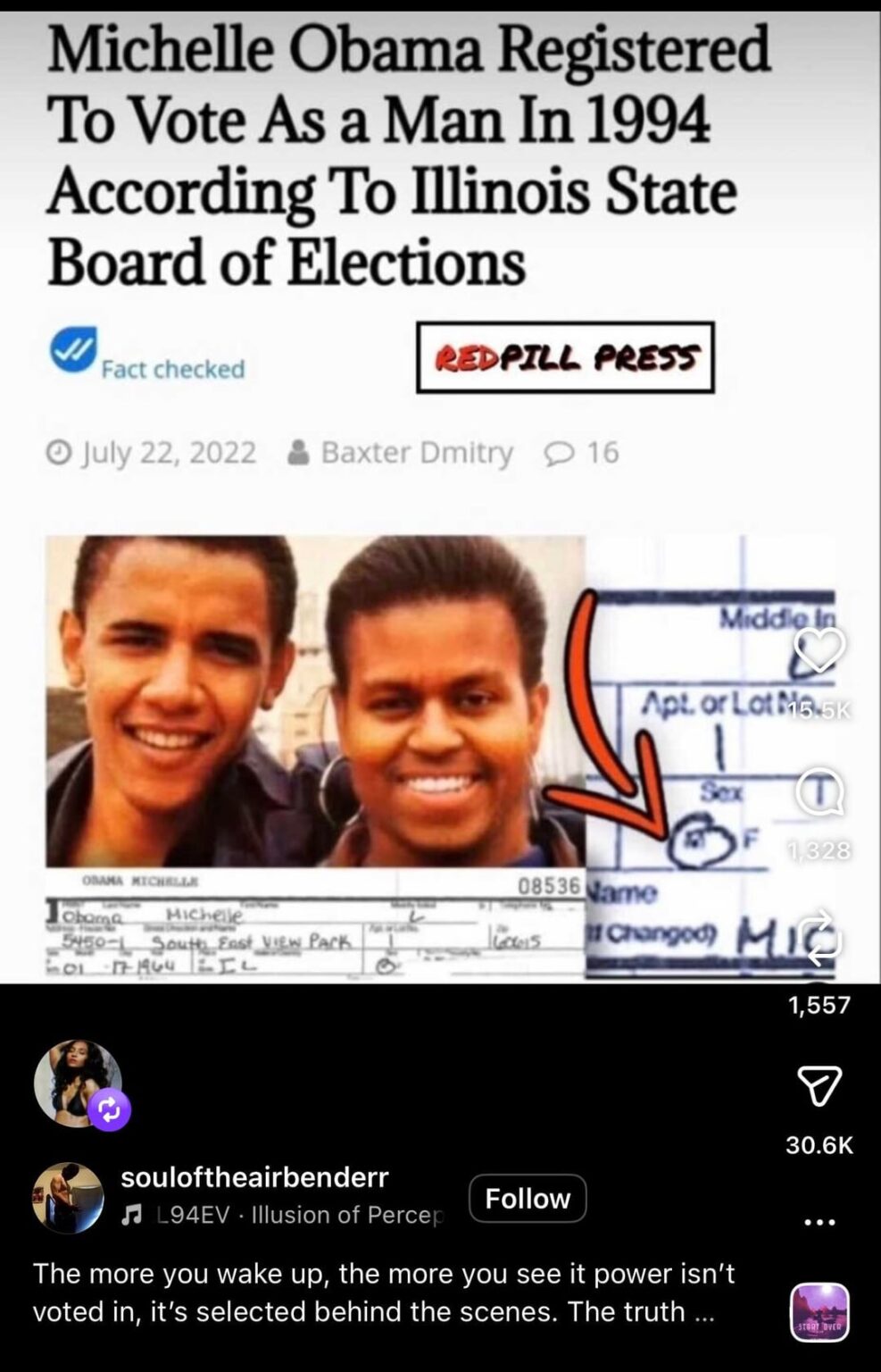 Rozonda Thomas, aka Chilli from TLC reposted an instagram post pushing the conspiracy that Michelle Obama is a man