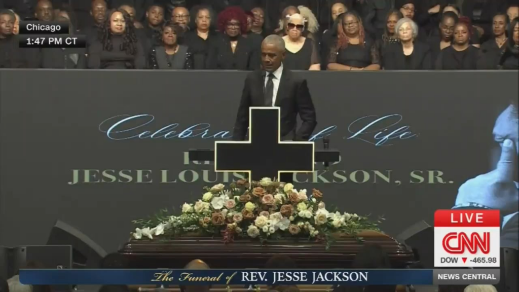Former President Barack Obama at Jesse Jackson’s funeral: It was because of that path that he had laid, because of his courage, his audacity that two decades later a young Black senator from Chicago's south side would even be taken seriously as a candidate for the presidential nomination