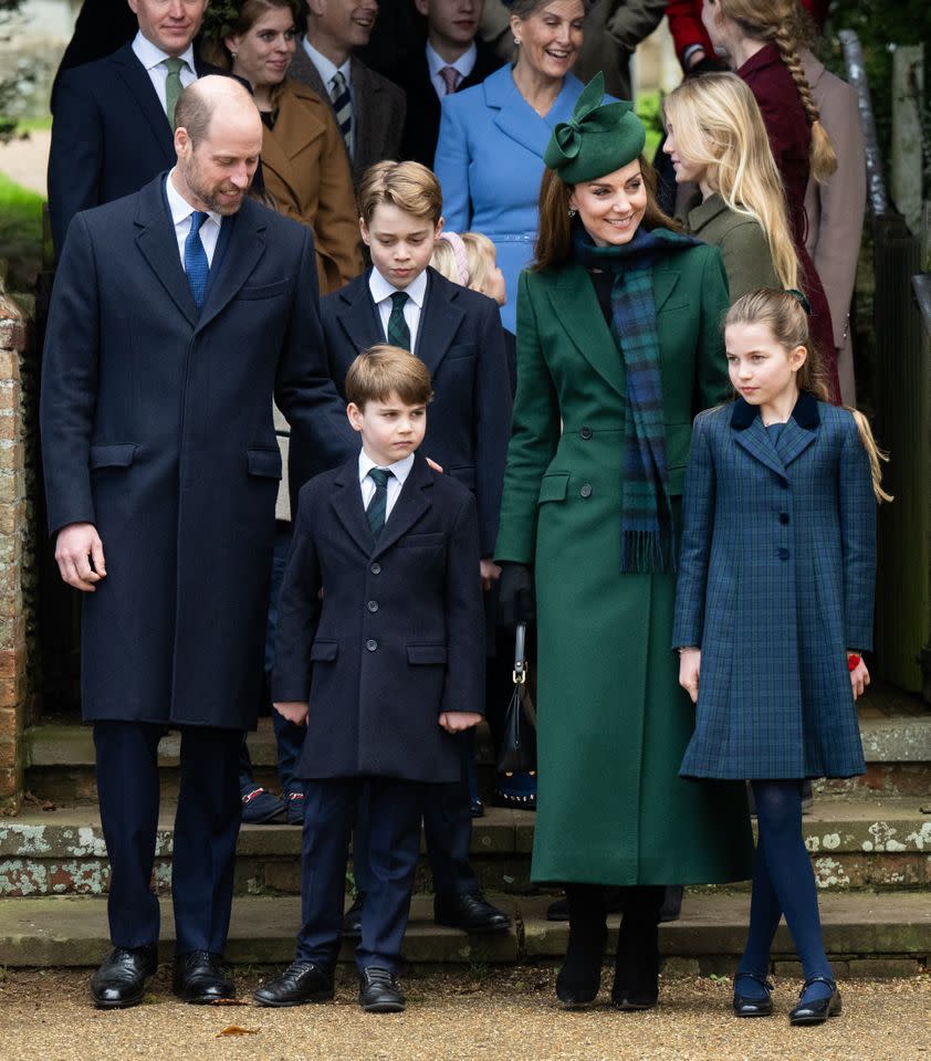 Prince William, Prince George, Prince Louis, Kate Middleton, and Princess Charlotte on Christmas Day 2024Credit: Getty