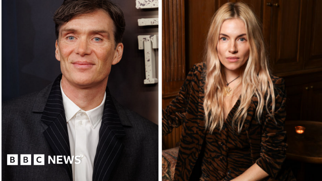 A composite photo of a dark-haired man in a suit and white shirt and a blonde woman in a leopard-patterned shirt sitting inside a room.