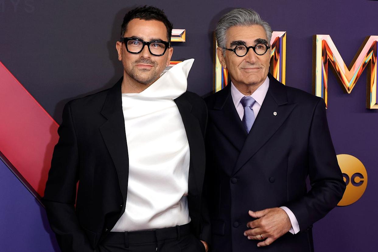 Dan Levy and Eugene Levy attend the 76th Primetime Emmy Awards in L.A. on Sept. 15, 2024Credit: Frazer Harrison/Getty