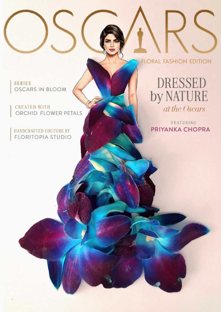 Part 2 of my magazine-style covers imagining Hollywood stars in couture gowns made from real flowers for Oscars 2026. A blend of fashion, nature and red-carpet fantasy. Which one would win best dressed this time?