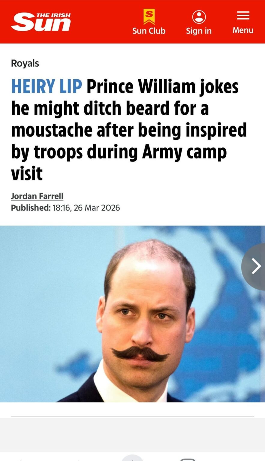 Prince William admires troops’ facial hair during barracks visit, says he might grow a moustache