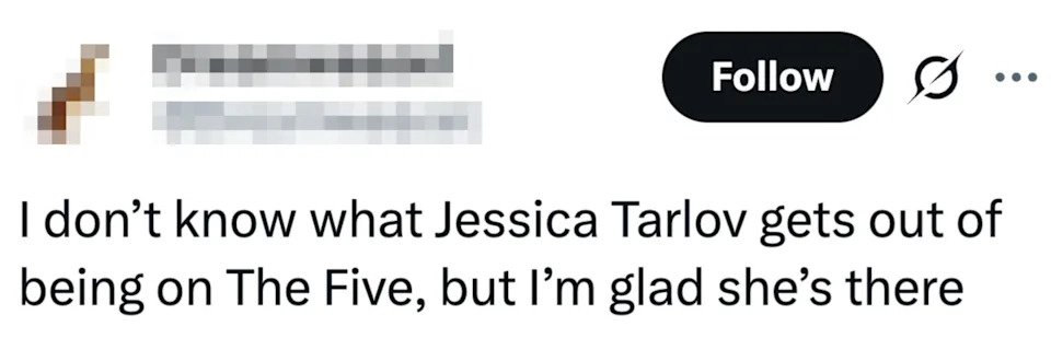 Tweet expressing appreciation for Jessica Tarlov's presence on "The Five."