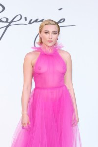 ROME, ITALY - JULY 08: (EDITOR’S NOTE: Image contains nudity.) Florence Pugh is seen arriving at the Valentino Haute Couture Fall/Winter 22/23 fashion show on July 08, 2022 in Rome, Italy. (Photo by Daniele Venturelli/WireImage)