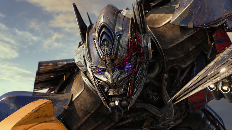 Optimus Prime with evil eyes in Transformers: The Last Knight