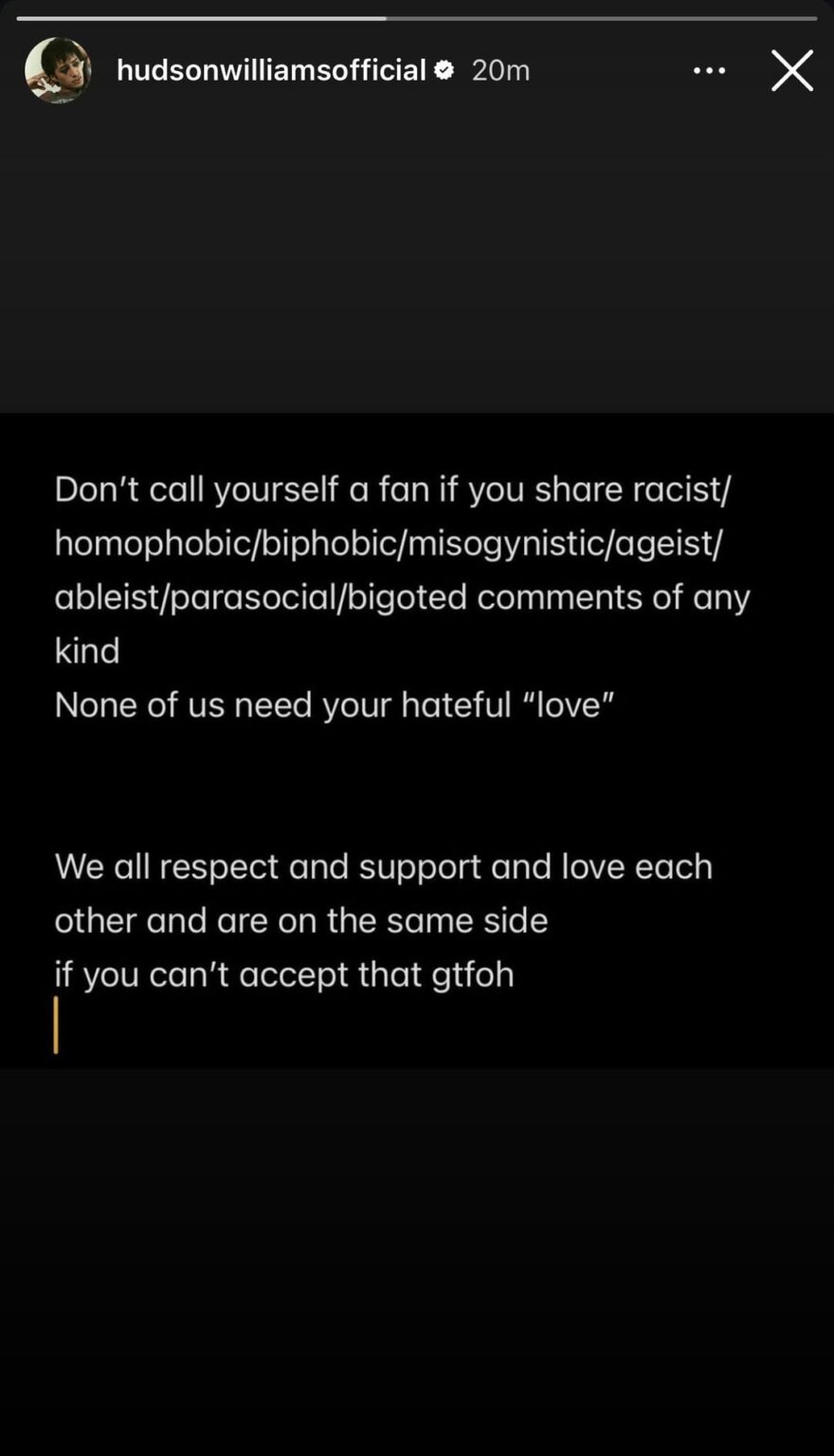Hudson Williams and François Arnaud both shared the below statement about toxic Heated Rivalry fandom via their Instagram story