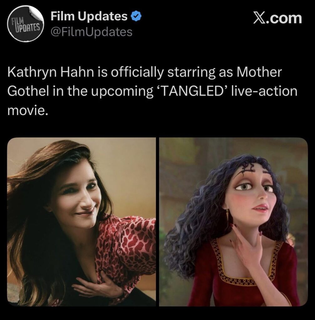Kathryn Hahn is officially starring as Mother Gothel in the upcoming ‘Tangled’ live-action movie