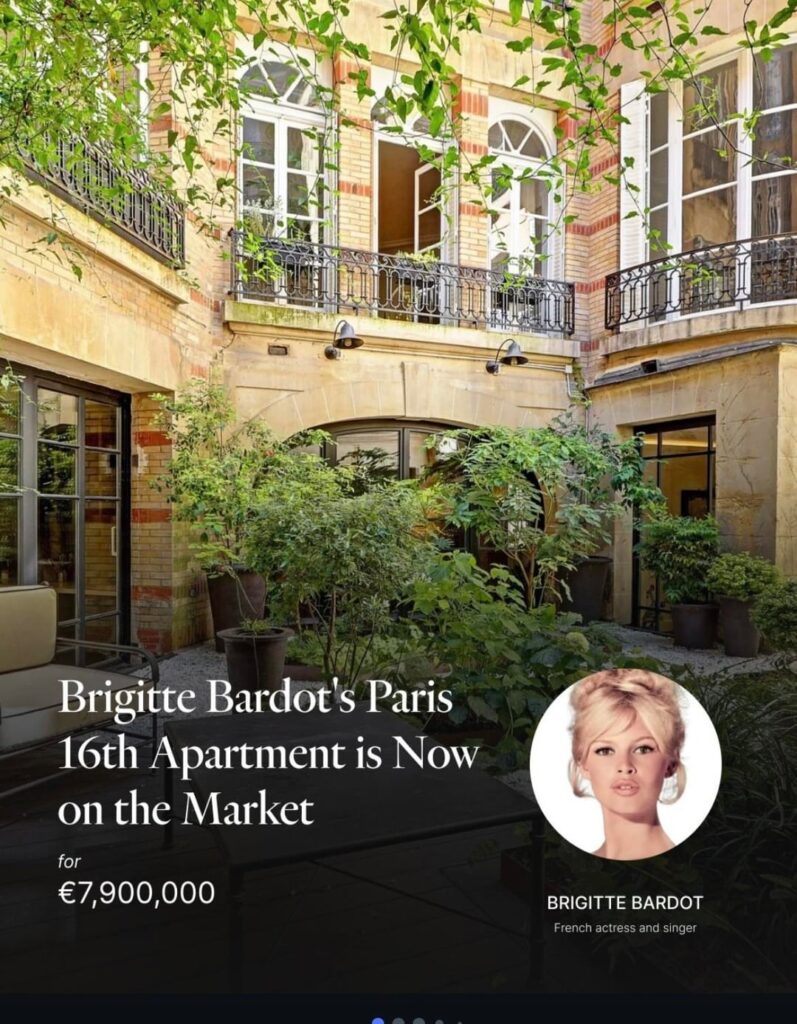 Brigitte Bardot's Paris 16th Apartment is Now on the Market for €7,900,000 ($9,129,990 usd)
