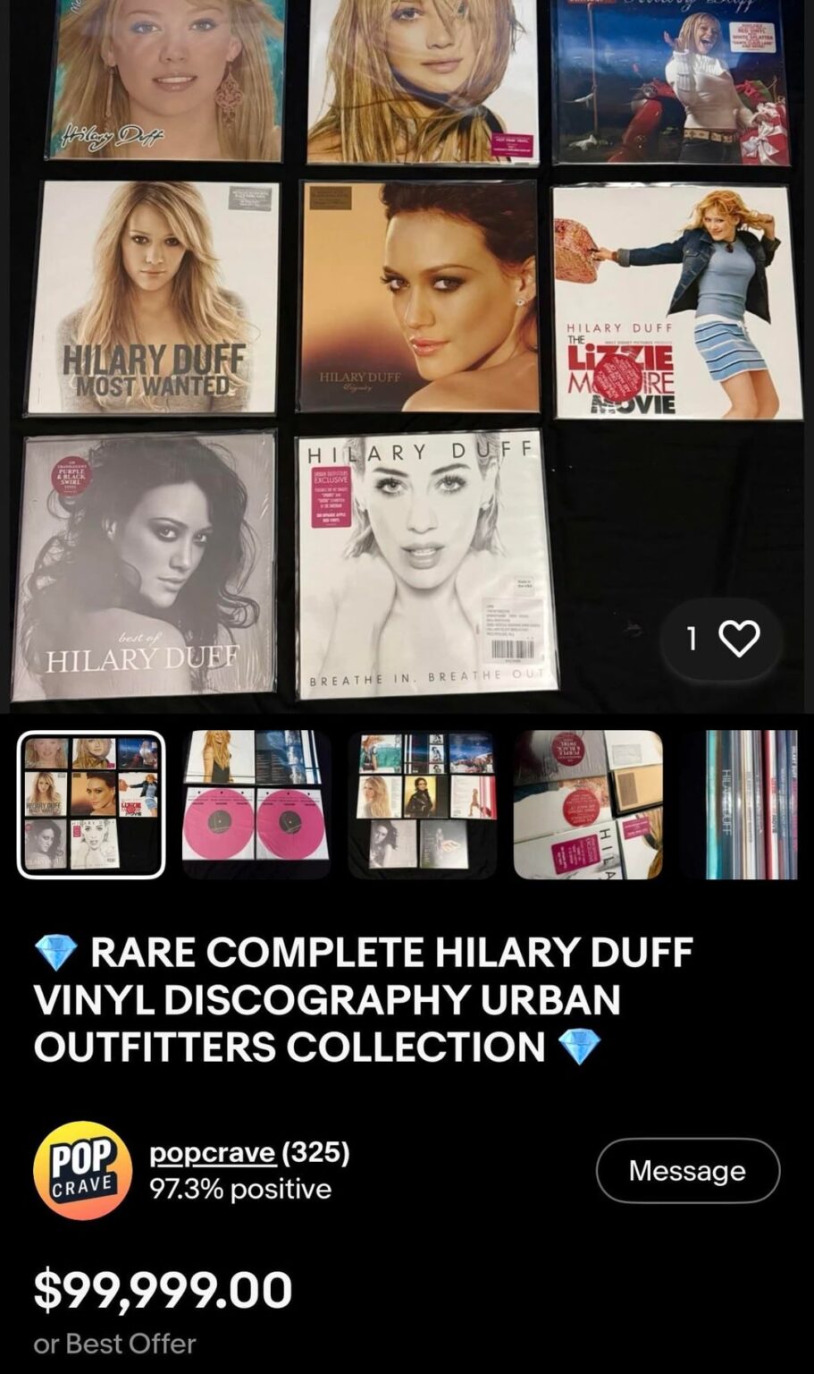 Found on Ebay: PopCrave seriously attempting to sell his Hilary Duff vinyl collection for $100,000