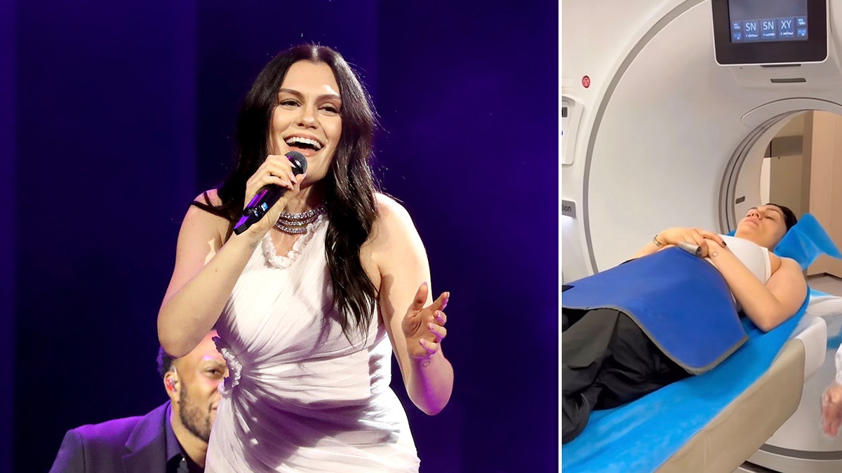 Jessie James singing and a photo of her getting an MRI