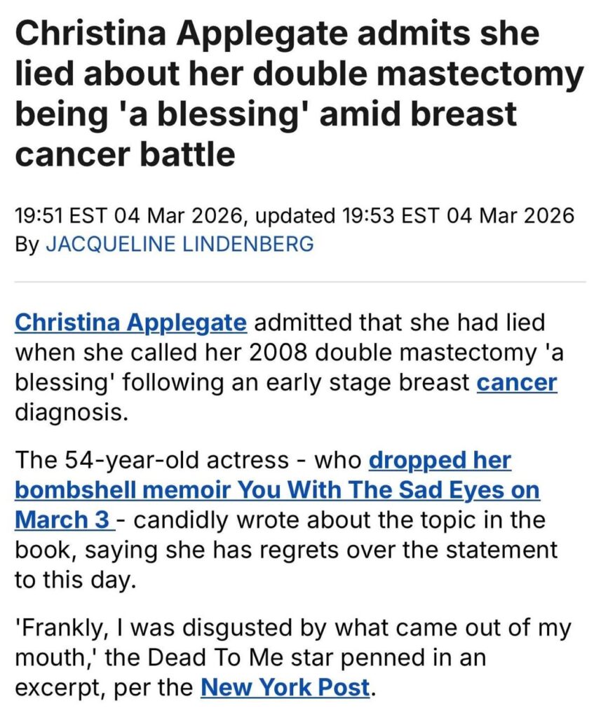 Christina Applegate admits she lied about her double mastectomy being 'a blessing' amid breast cancer battle