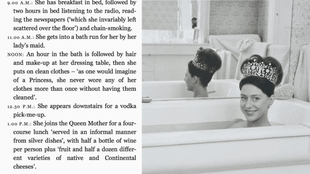 Princess Margaret's morning routine circa 1955.
