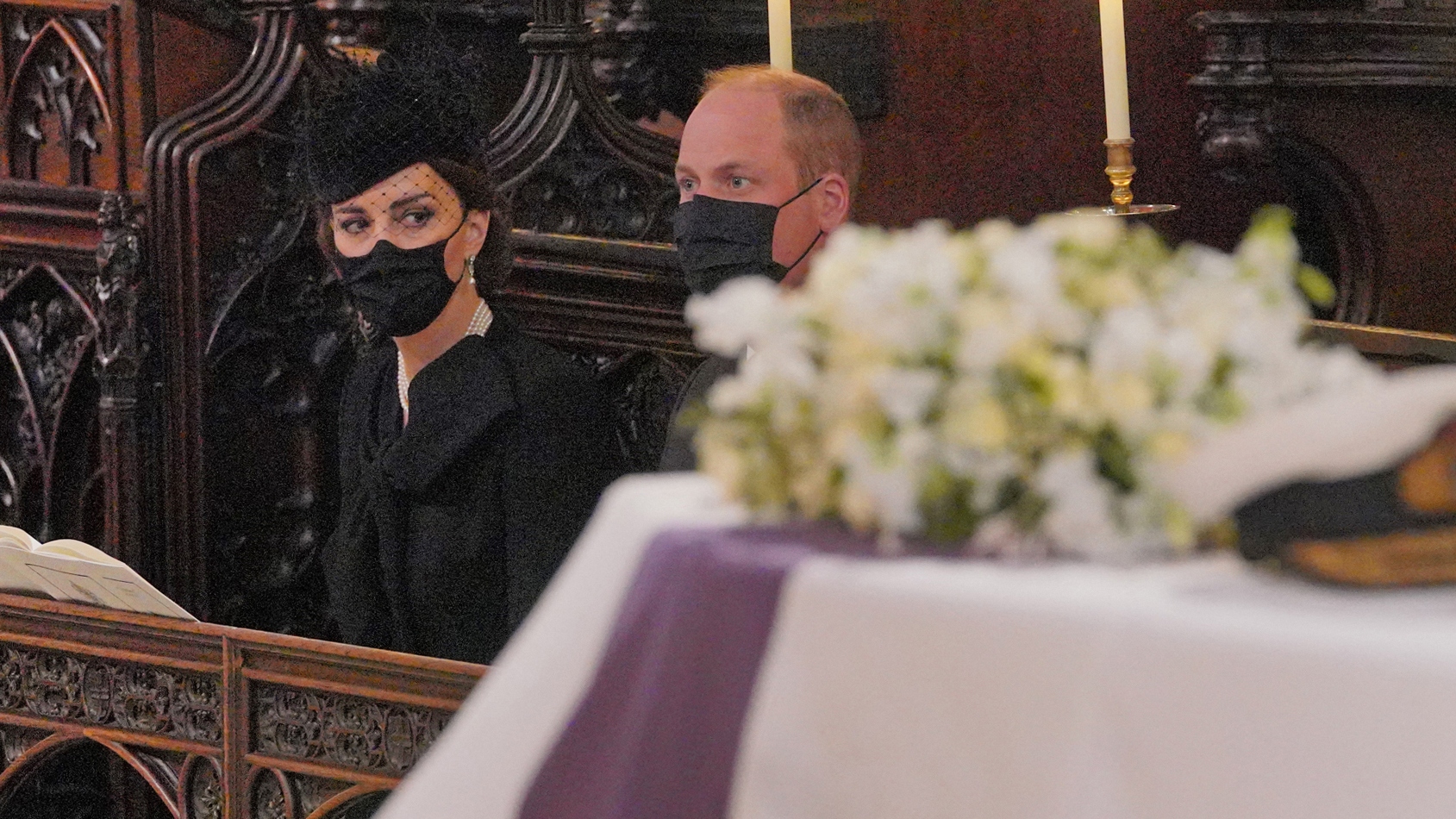 Catherine, Princess of Wales and Prince William attend the funeral service of Prince Philip, Duke of Edinburgh inside St George's Chapel