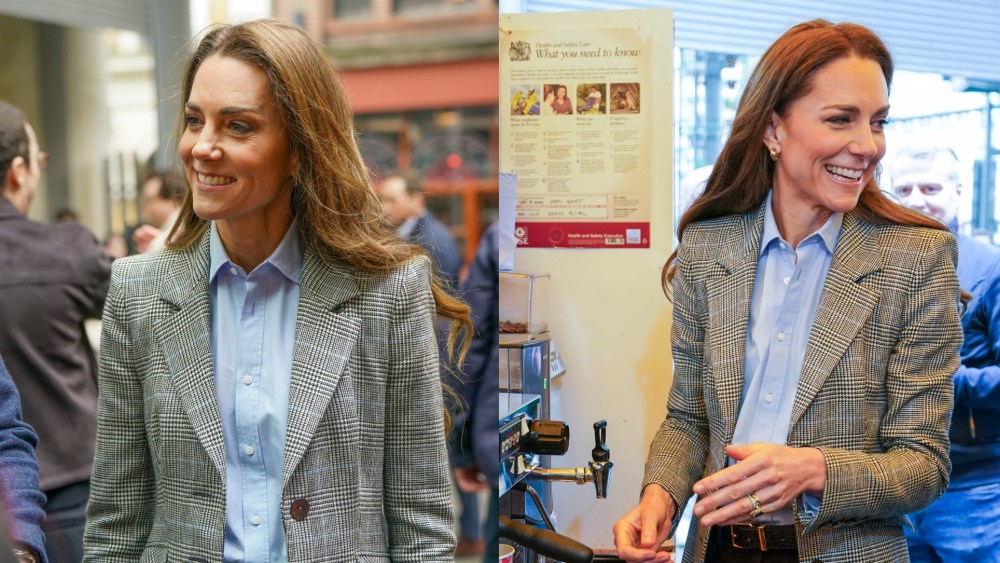 Kate Middleton wears a Catherine Walker blazer during a visit to Borough Market on March 12 in London.