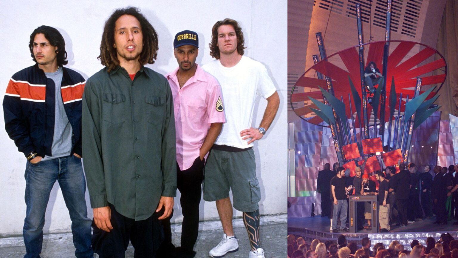 What Really Happened When Zack de la Rocha Quit Rage Against The Machine? Rage Against The Machine in 1999 and Rage Against the Machine bass player Tim Commerford sits on part of the set while Limp Bizkit recieves their award at the 2000 MTV Video Music Awards at Radio City Music Hall in New York City
