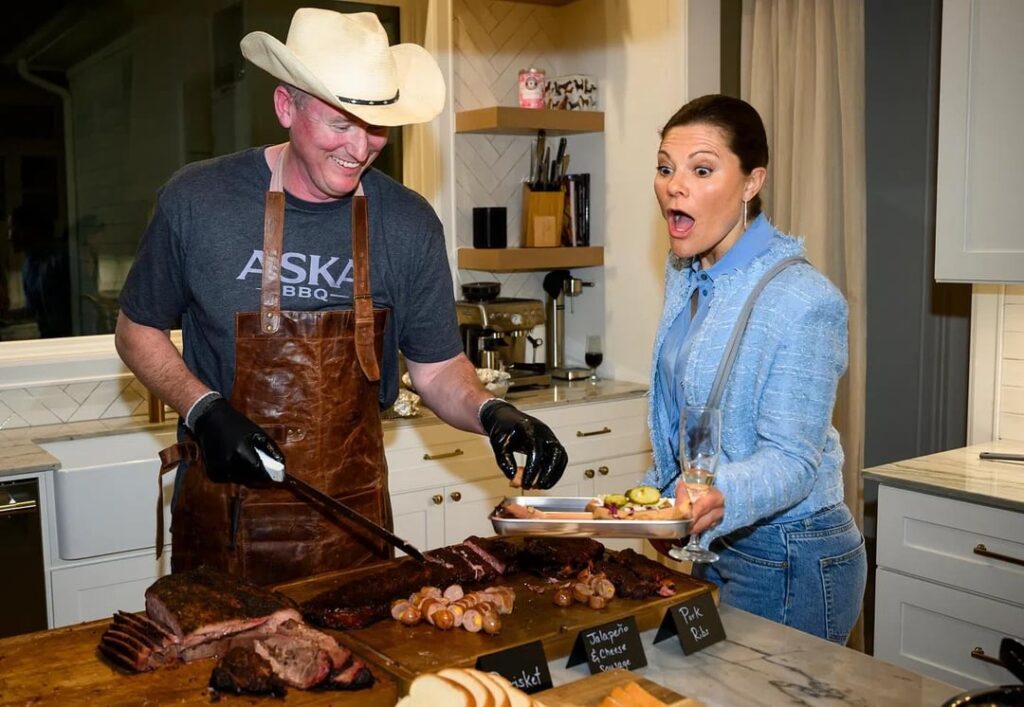Princess Victoria served Texas barbecue by ‘The Smoking Swede’ at Swedish consulate in Houston during visit meant to strengthen Swedish presence in the US