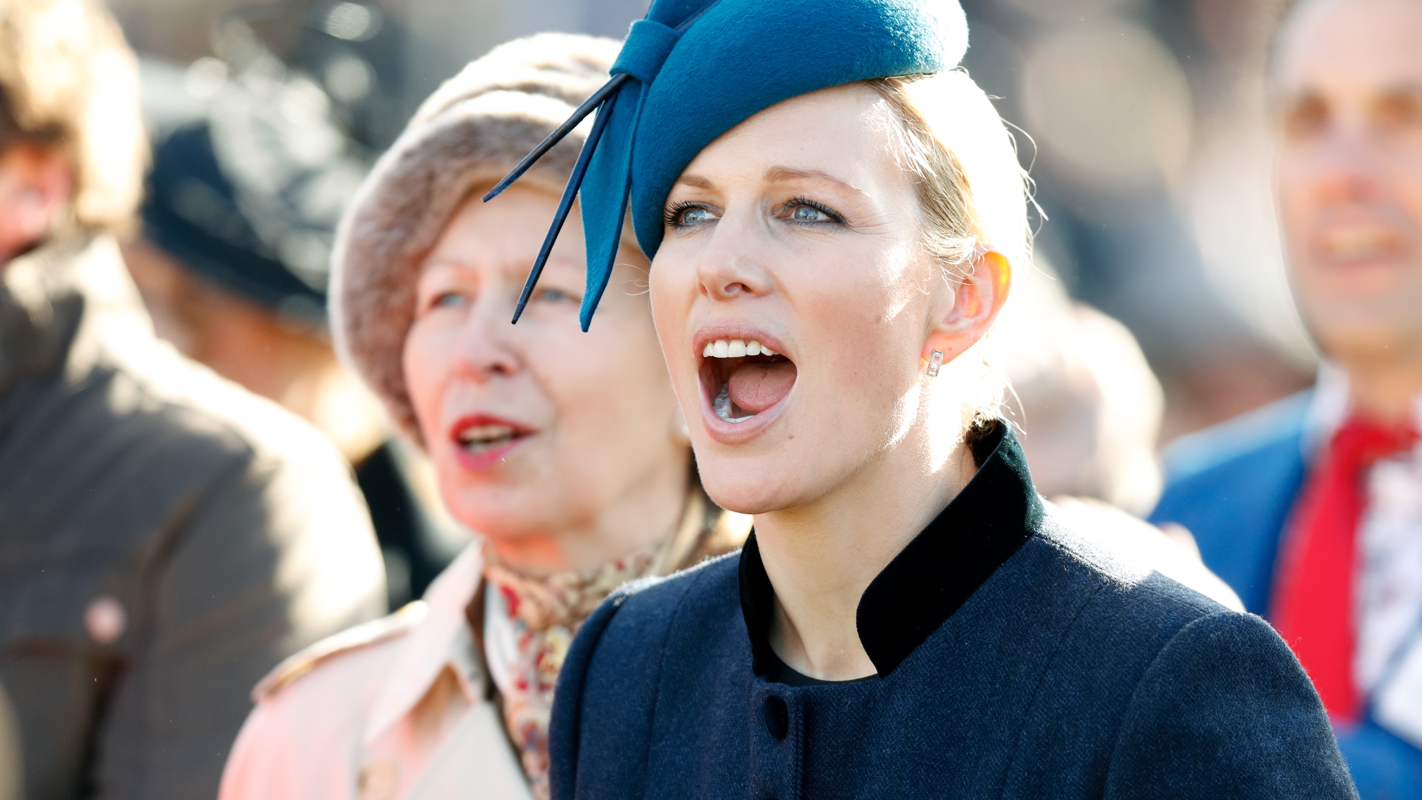 Princess Anne, Princess Royal and Zara Tindall watch the racing as they attend day 1 'Champion Day' of the Cheltenham Festival